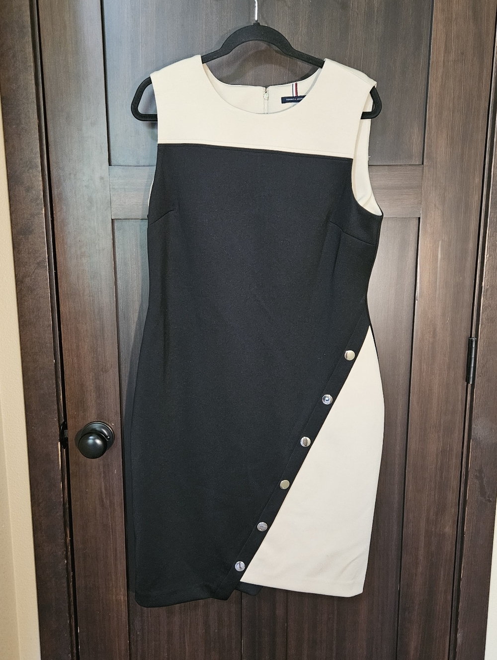 EUC Women's Tommy Hilfiger Button Color Block Asymmetric Midi Dress Size 14